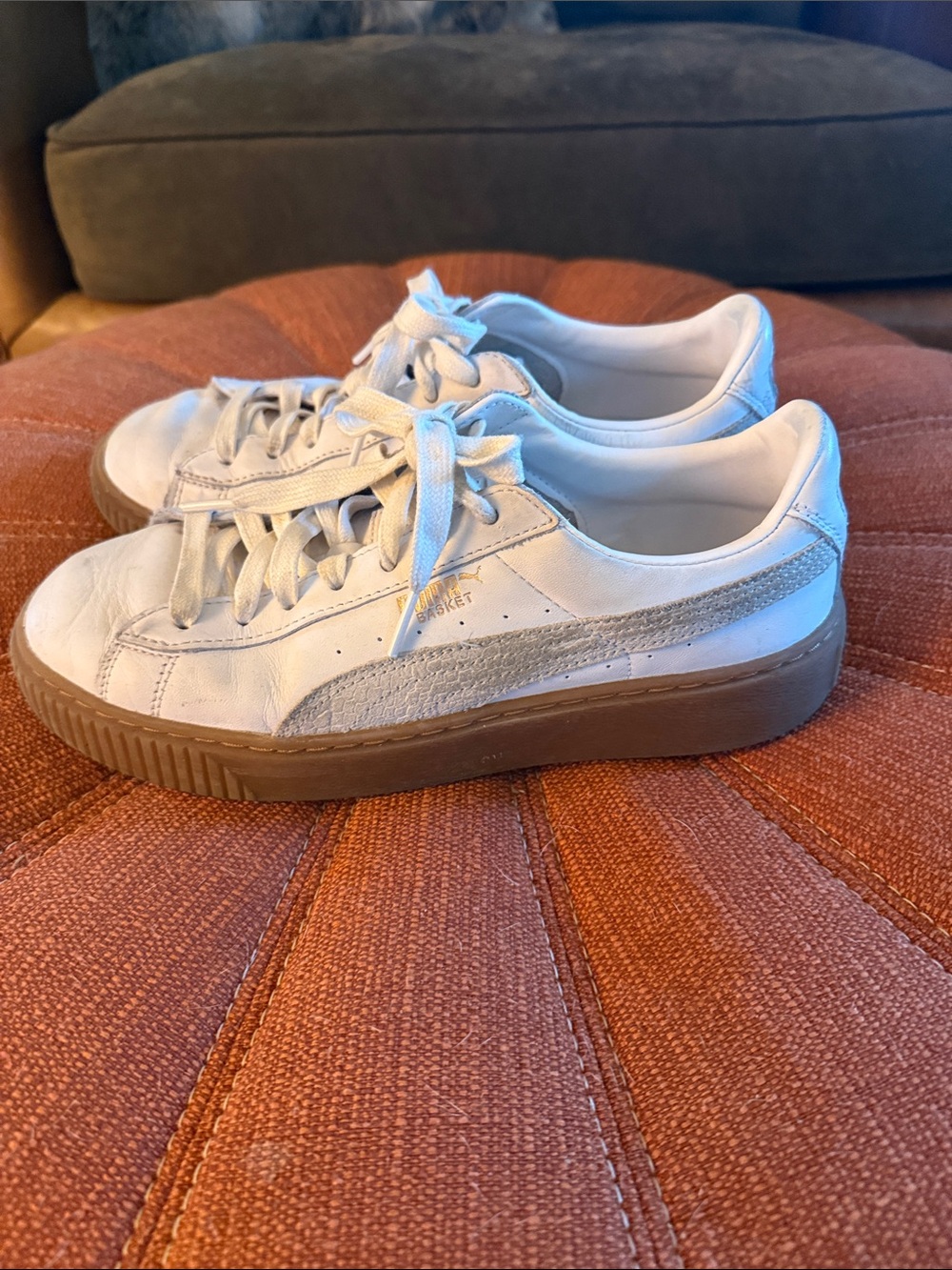 Puma Women's Low-Top Midform Sneakers in White with Gum Sole